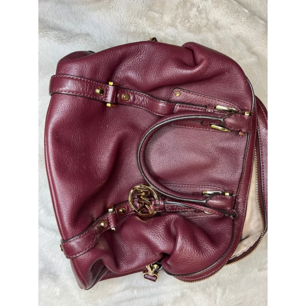 Michael Kors Womens Satchel Pebbled Leather Crossbody Bag Burgundy Medium
